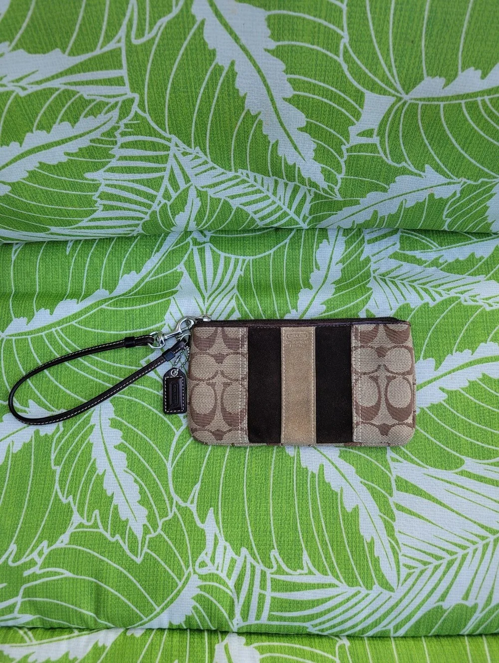 Coach Signature Canvas and Suede Stripe Wristlet